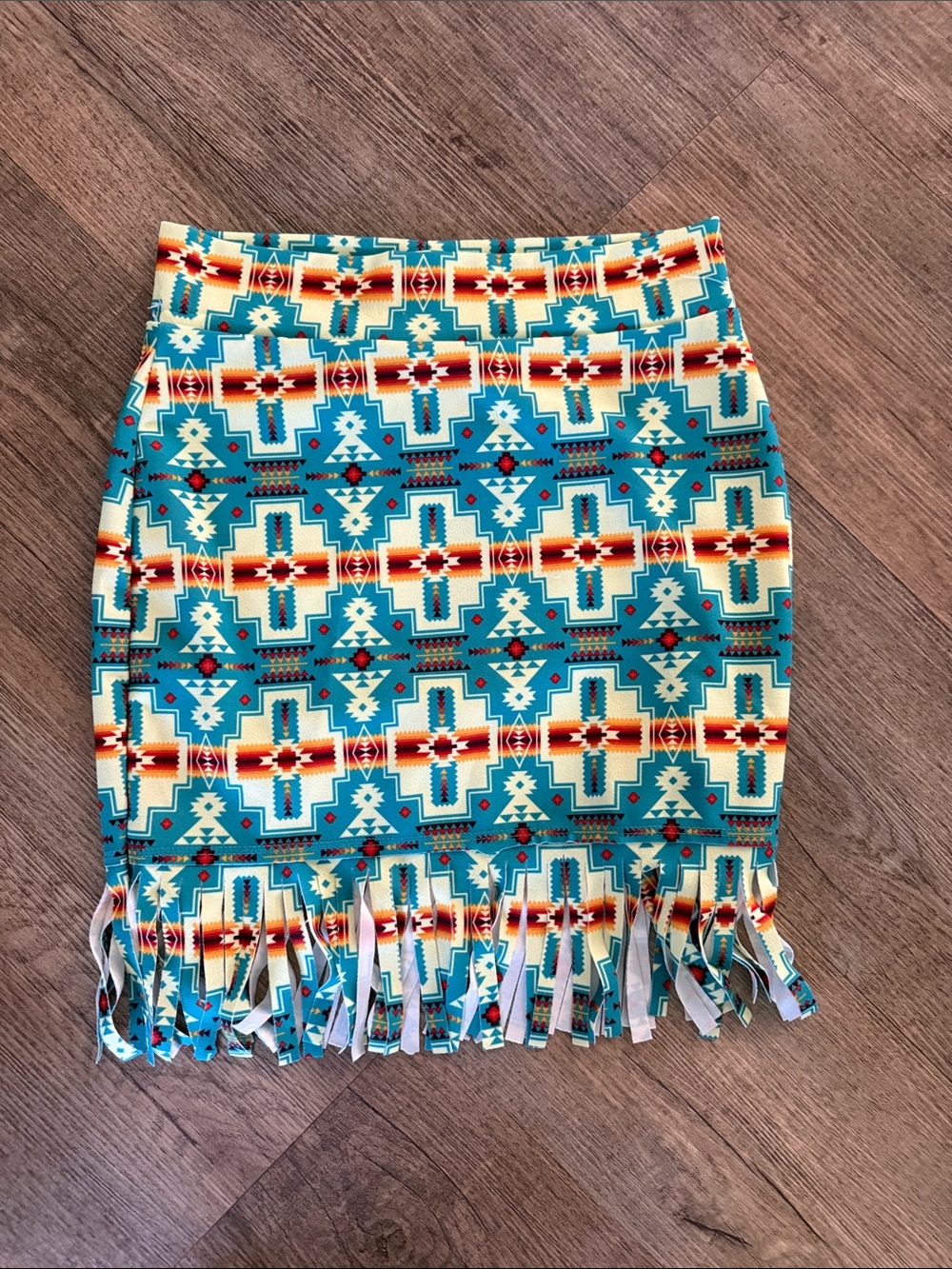 Lucky and Blessed Turquoise Southwestern Fringe Pencil Skirt
